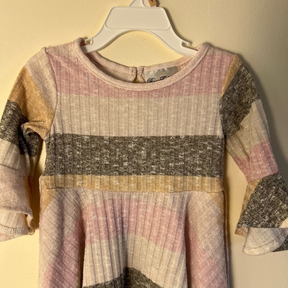 Rare Editions Toddler Dress 2T Faux Fur Vest Pastel Stripped Bell Sleeve Flowy - Picture 17 of 17